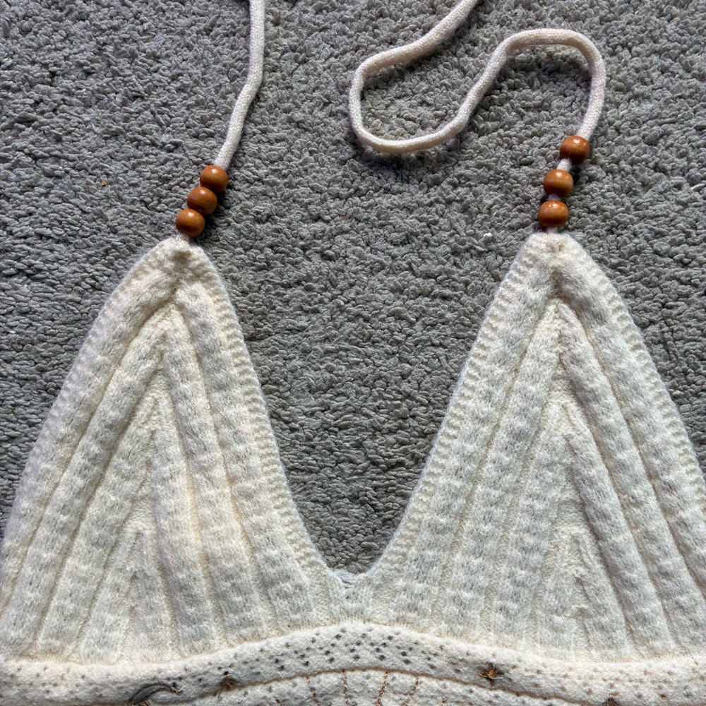 ROMWE Cream Textured Knit Top - Picture 3 of 14